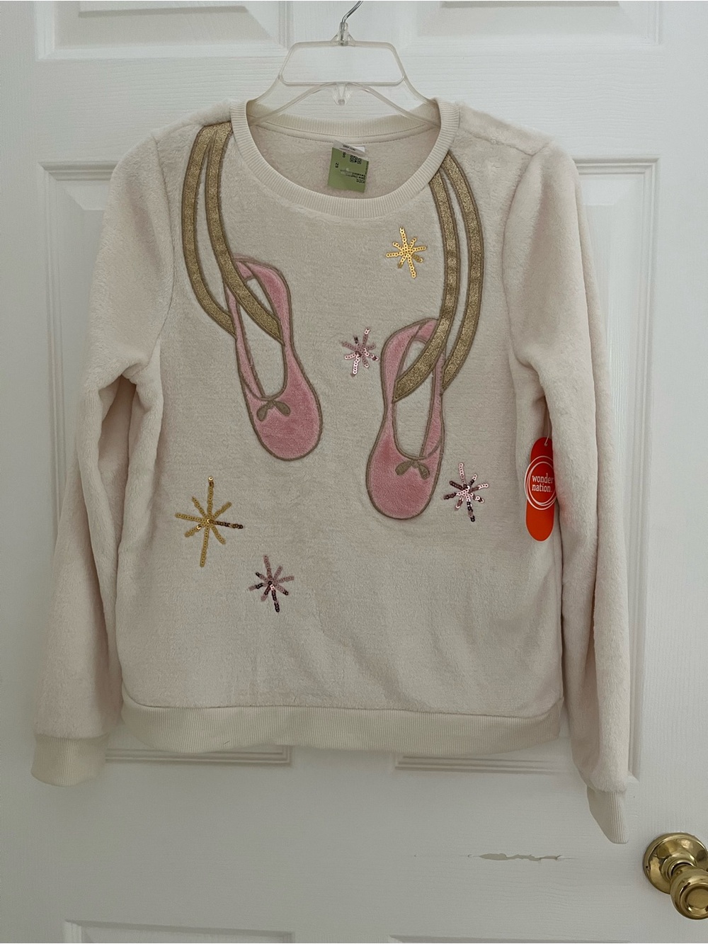 Carter's Cream Crewneck Sweater with Pink Ballet Slipper Appliqué